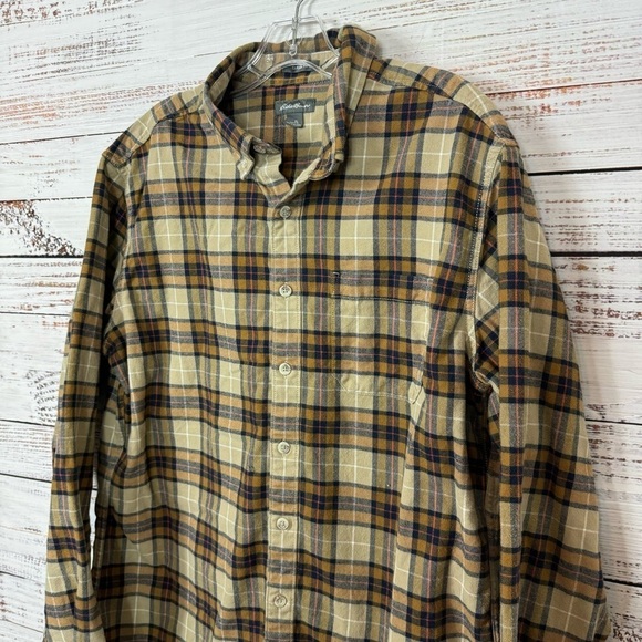 Eddie Bauer  tan plaid size large tall button down cotton shirt - Picture 2 of 6